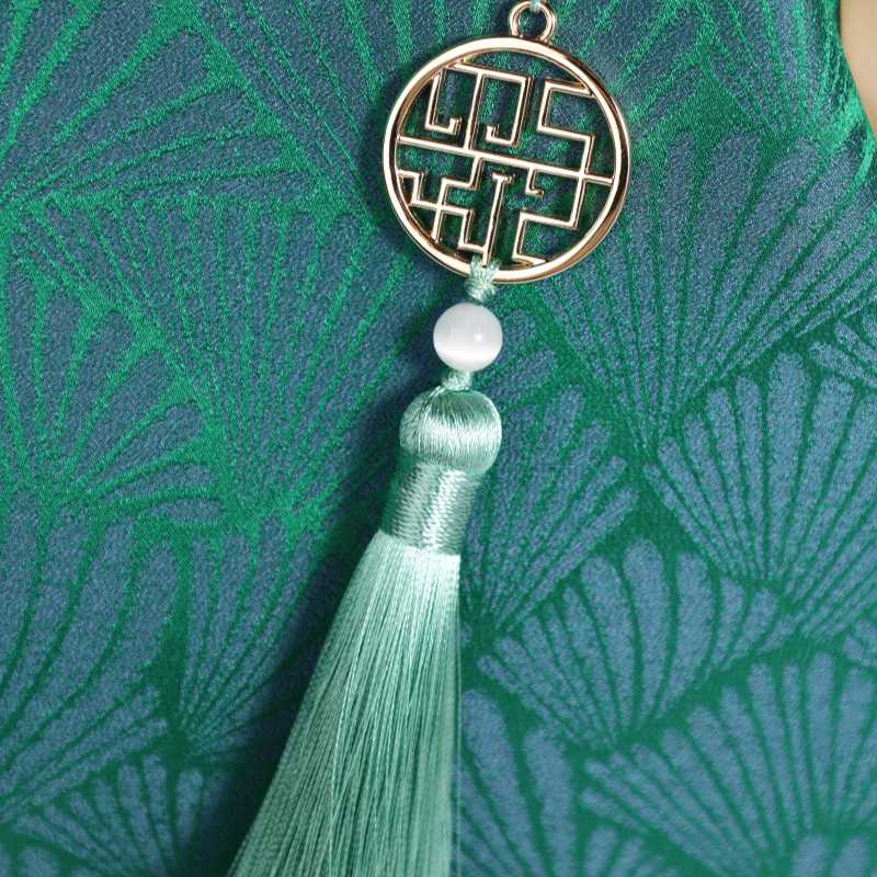 Mulberry Silk Green Pine Leaf Vintage Kiss Lock Clasp Bag - 图片 8