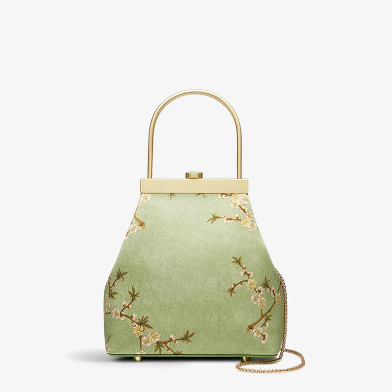 Mulberry Silk Luxury Light Green Kiss Lock Clutch Bag - 图片 9
