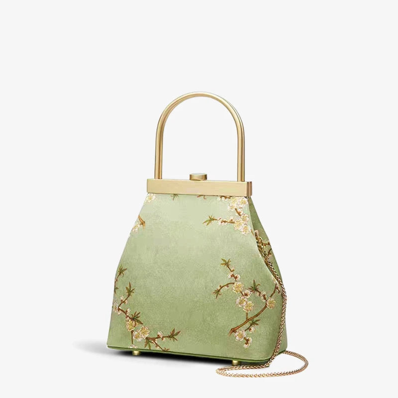 Mulberry Silk Luxury Light Green Kiss Lock Clutch Bag - 图片 10