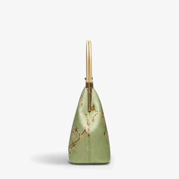 Mulberry Silk Luxury Light Green Kiss Lock Clutch Bag - 图片 11