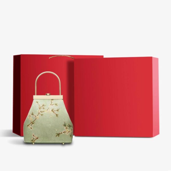 Mulberry Silk Luxury Light Green Kiss Lock Clutch Bag - 图片 13