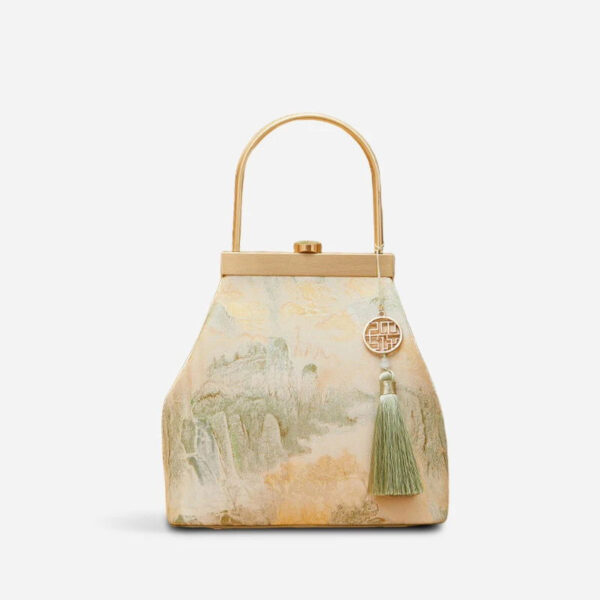 Mulberry Silk Luxury Light Green Kiss Lock Clutch Bag - 图片 18