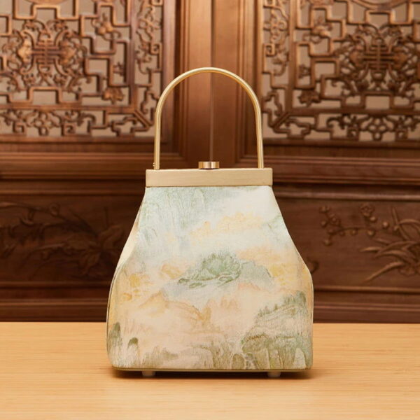 Mulberry Silk Luxury Light Green Kiss Lock Clutch Bag - 图片 4