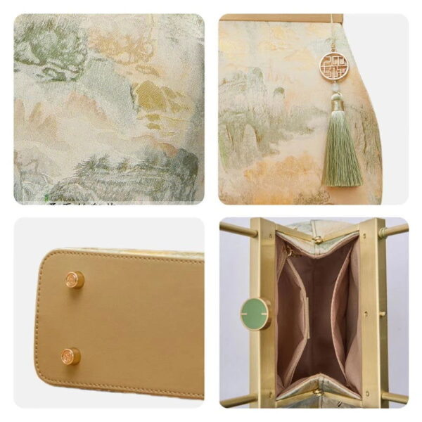 Mulberry Silk Luxury Light Green Kiss Lock Clutch Bag - 图片 5