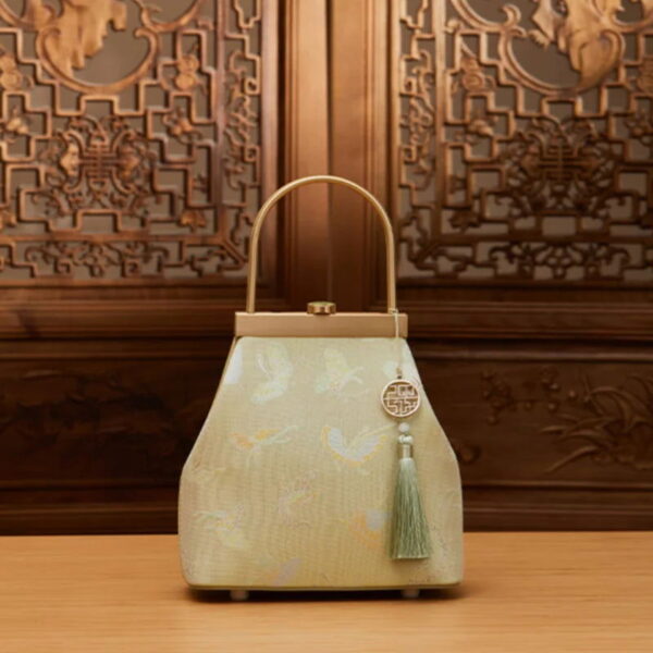 Mulberry Silk Luxury Light Green Kiss Lock Clutch Bag - 图片 8