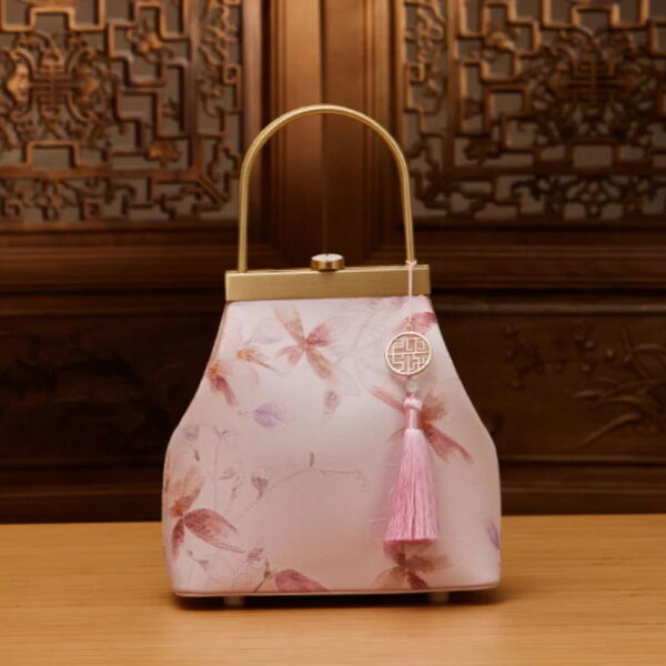 Mulberry Silk Luxury Light Green Kiss Lock Clutch Bag - 图片 11