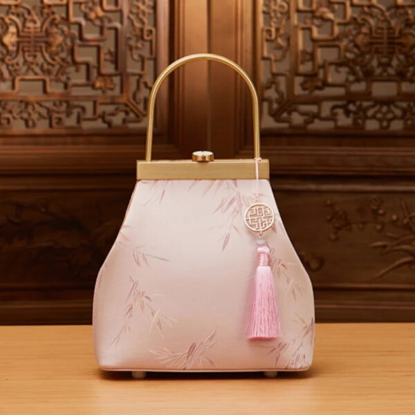 Mulberry Silk Luxury Light Green Kiss Lock Clutch Bag - 图片 12
