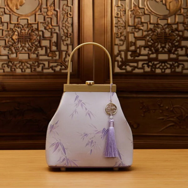 Mulberry Silk Luxury Light Green Kiss Lock Clutch Bag - 图片 13