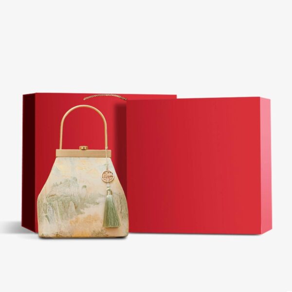 Mulberry Silk Luxury Light Green Kiss Lock Clutch Bag - 图片 19