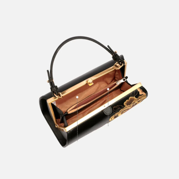 Embroidery Leather Chain Barrel Bag Royal Gold Peony Luxury Handbag - 图片 10