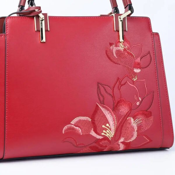 Embroidery Leather Magnolia Crossbody Tote Bag Women Handbag - 图片 20