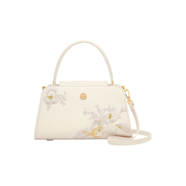 Embroidery Leather Floral Bag White Orchid Handbag