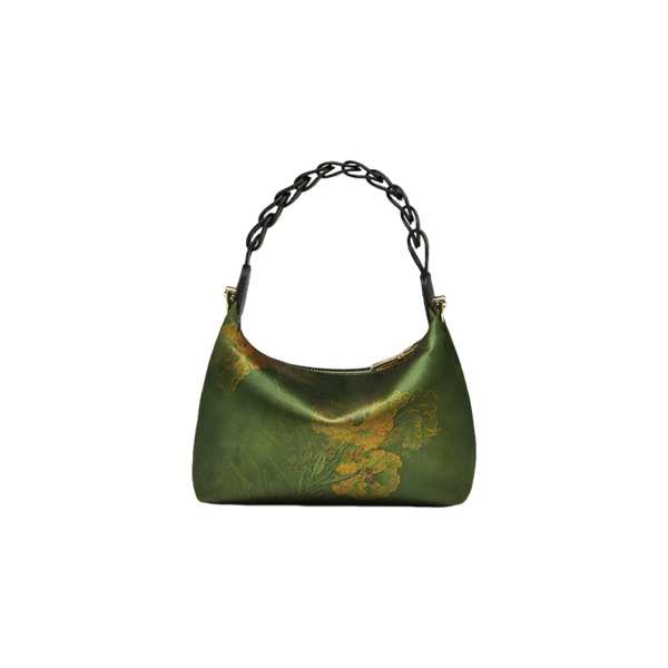 Xiangyunsha Silk Dark Green Mulberry Silk Shoulder Bag