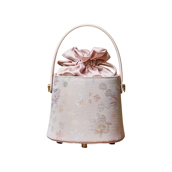 Brocade Jacquard Leather Drawstring Bucket Bag