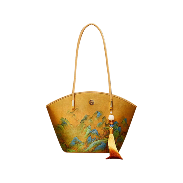 Chinese Painting Mulberry Silk Tote Bag Green Women Handbag