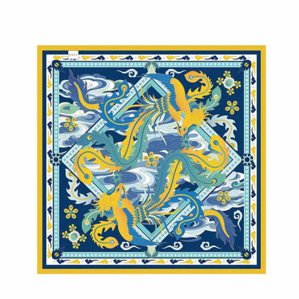 14 Momme Mulberry Silk Square Scarf Phoenix Crown 63x63cm