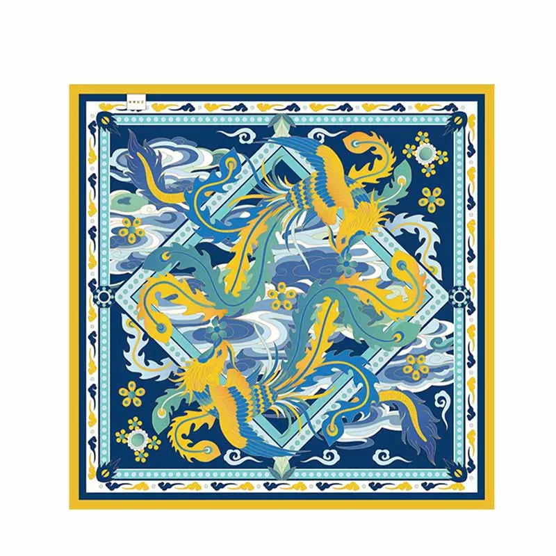 14 Momme Mulberry Silk Square Scarf Phoenix Crown 63x63cm