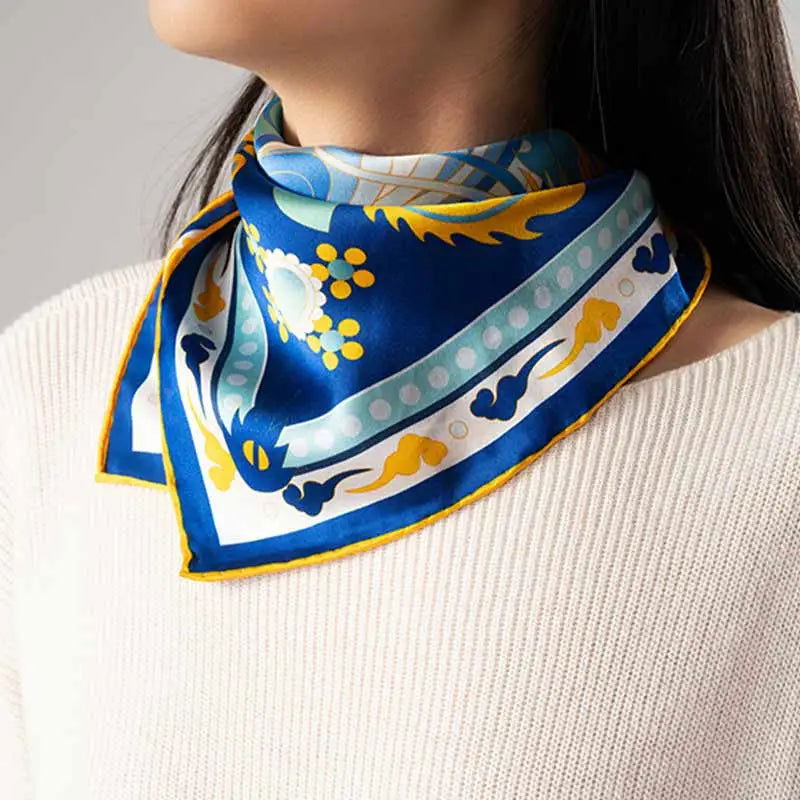 14 Momme Mulberry Silk Square Scarf Phoenix Crown 63x63cm - 图片 3