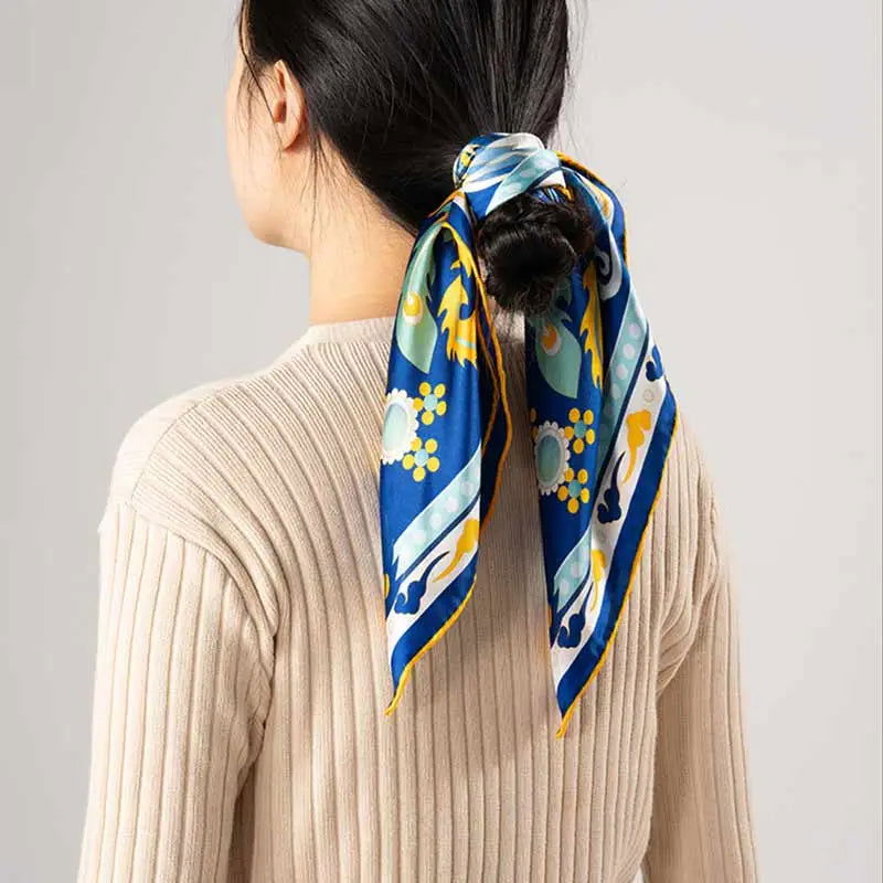 14 Momme Mulberry Silk Square Scarf Phoenix Crown 63x63cm - 图片 4