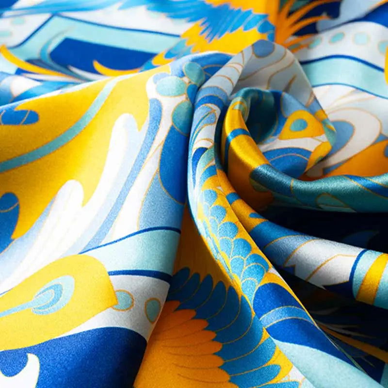 14 Momme Mulberry Silk Square Scarf Phoenix Crown 63x63cm - 图片 5
