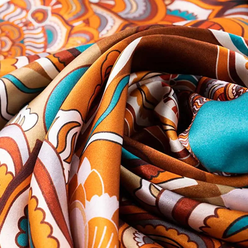 Chinese Style Silk Square Scarf Lotus Design 65 x 65 cm & 88 x 88 cm - 图片 5