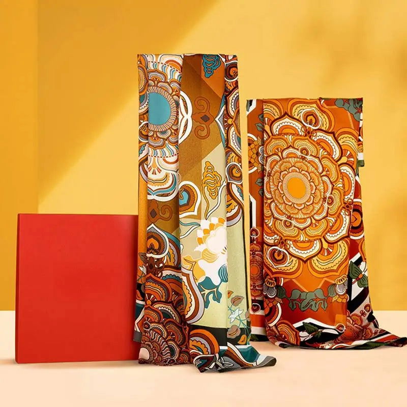 Chinese Style Silk Square Scarf Lotus Design 65 x 65 cm & 88 x 88 cm - 图片 6