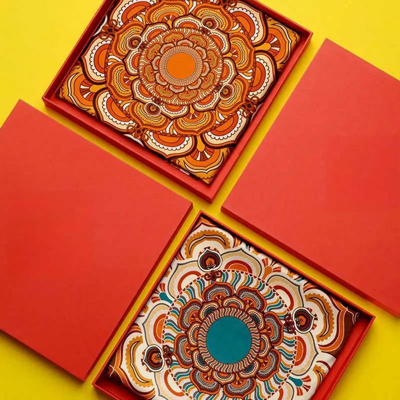 Chinese Style Silk Square Scarf Lotus Design 65 x 65 cm & 88 x 88 cm - 图片 7