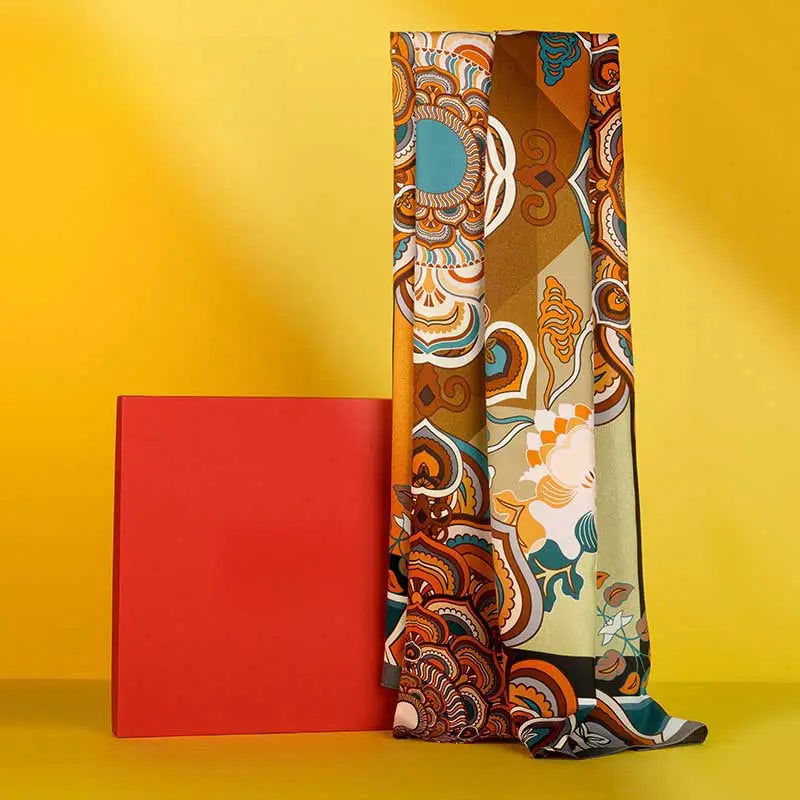 Chinese Style Silk Square Scarf Lotus Design 65 x 65 cm & 88 x 88 cm - 图片 8