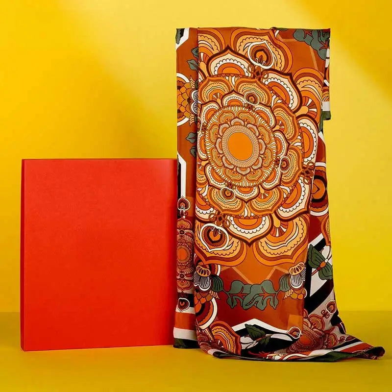 Chinese Style Silk Square Scarf Lotus Design 65 x 65 cm & 88 x 88 cm - 图片 9