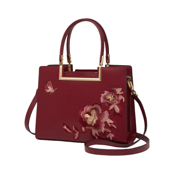 Embroidery Leather Peony Tote Bag Chinese Style Luxury Handbag