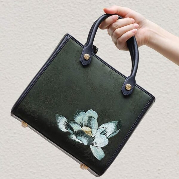 Embroidery Xiangyunsha Silk Tote Bag Hibiscus Elegant Handbag - 图片 7