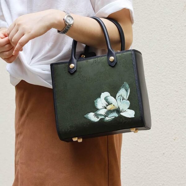 Embroidery Xiangyunsha Silk Tote Bag Hibiscus Elegant Handbag - 图片 5