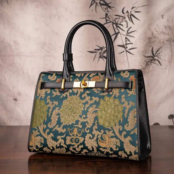 Handmade Song Brocade Chinoiserie Leather Kelly Bag Twining Flowers - 图片 3