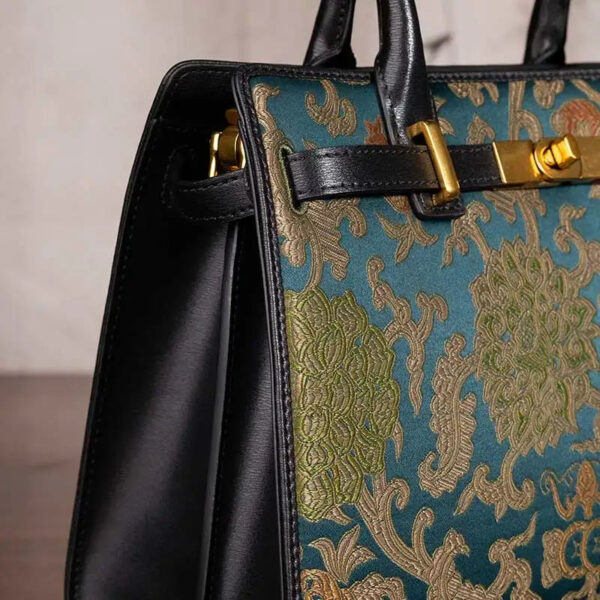 Handmade Song Brocade Chinoiserie Leather Kelly Bag Twining Flowers - 图片 5
