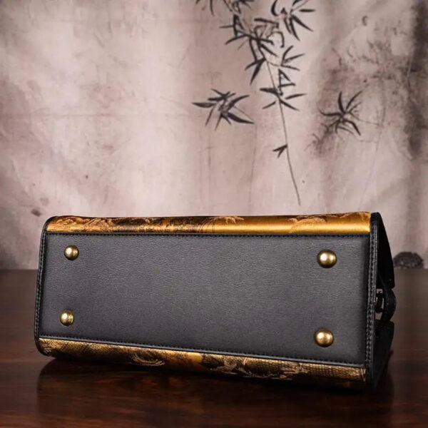 Handmade xiangyunsha Silk Black Leather Kelly Bag Chinese Painting - 图片 12
