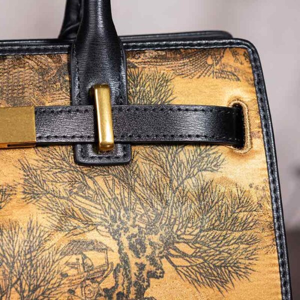 Handmade xiangyunsha Silk Black Leather Kelly Bag Chinese Painting - 图片 8
