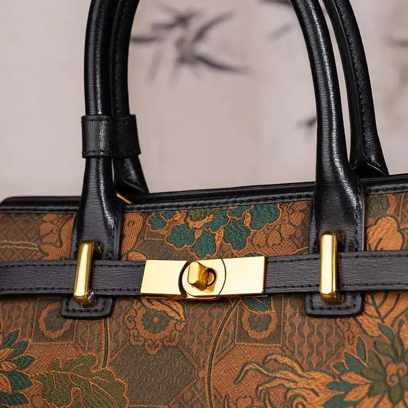 Handmade Song Brocade Chinoiserie Vintage Brown Kelly Bag - 图片 6