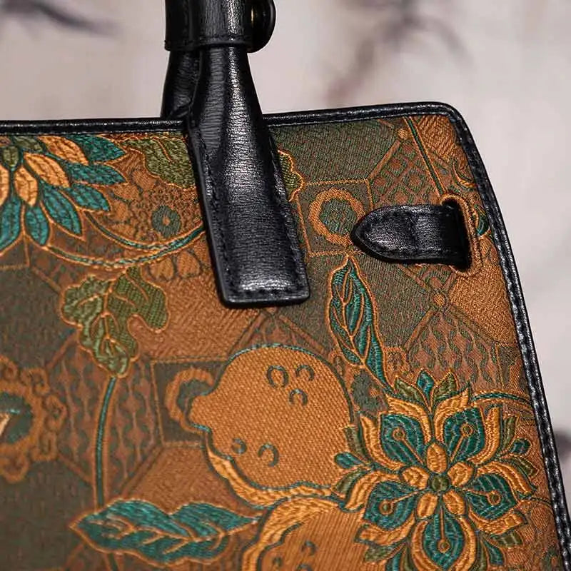 Handmade Song Brocade Chinoiserie Vintage Brown Kelly Bag - 图片 5