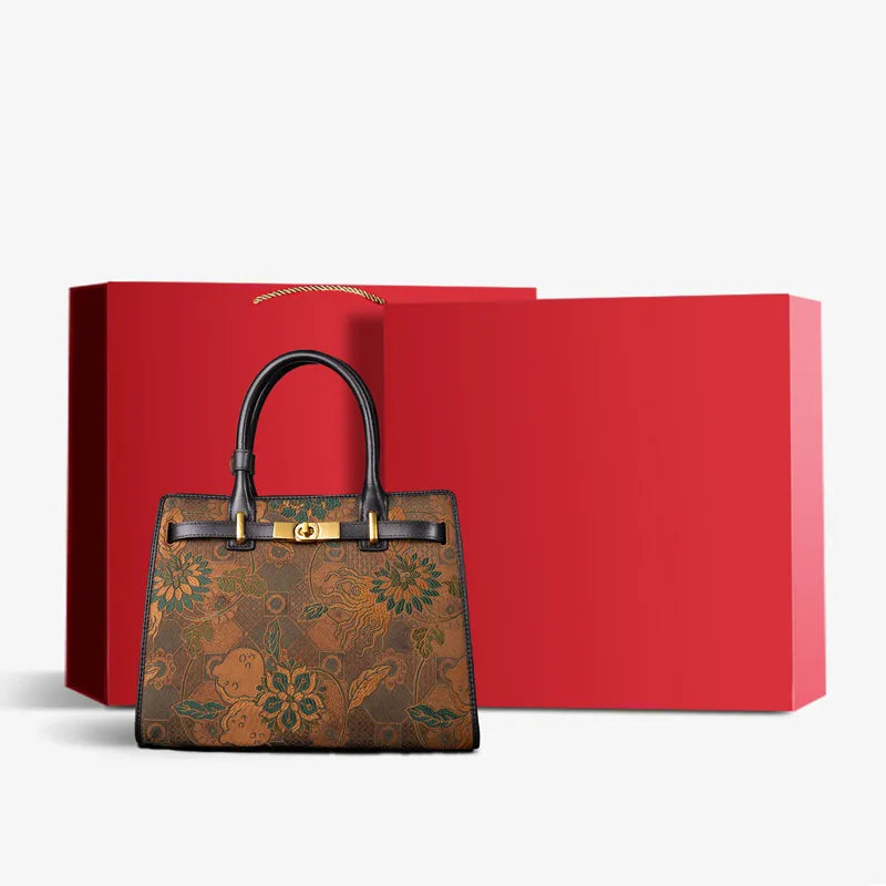 Handmade Song Brocade Chinoiserie Vintage Brown Kelly Bag - 图片 13