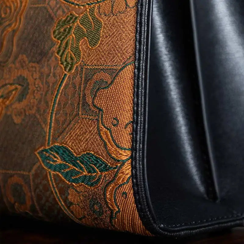 Handmade Song Brocade Chinoiserie Vintage Brown Kelly Bag - 图片 7