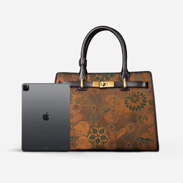 Handmade Song Brocade Chinoiserie Vintage Brown Kelly Bag - 图片 11