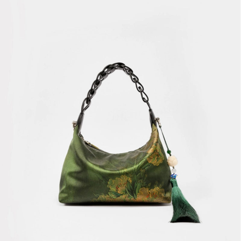 Xiangyunsha Silk Dark Green Mulberry Silk Shoulder Bag - 图片 8