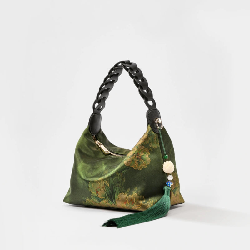 Xiangyunsha Silk Dark Green Mulberry Silk Shoulder Bag - 图片 9